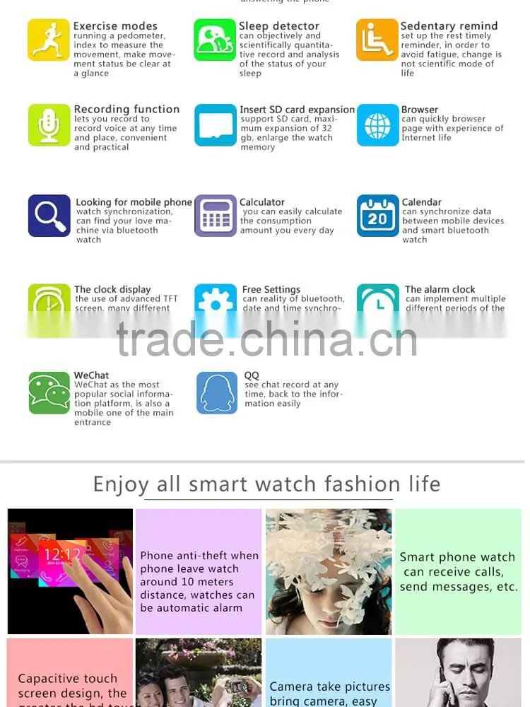 Quad band GSM GPRS smart phone watch with 1.3MP HD camera