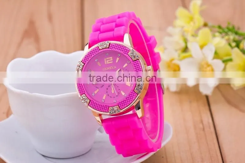 GENEVA 6 Diamond Watches Women 8 Color Silicone Strap Watch Fashion Quartz Wristwatches for Ladies Montre Femme