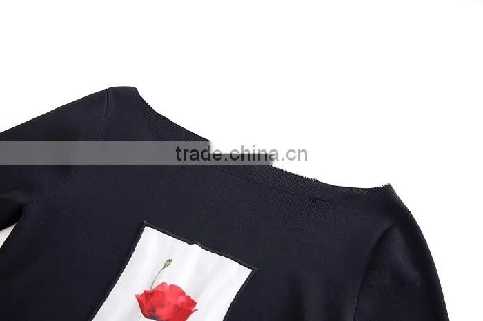 Woman sweater round neck half sleeve spring summer pullover with artwork on front