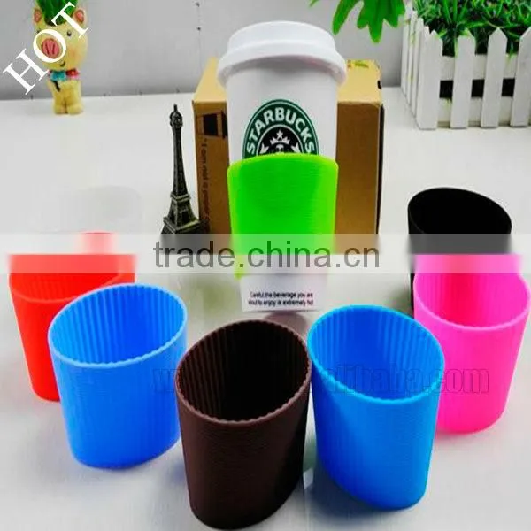 Eco-friendly silicone sleeve for coffee cup , heat resistant and anti-slip cup sleeve