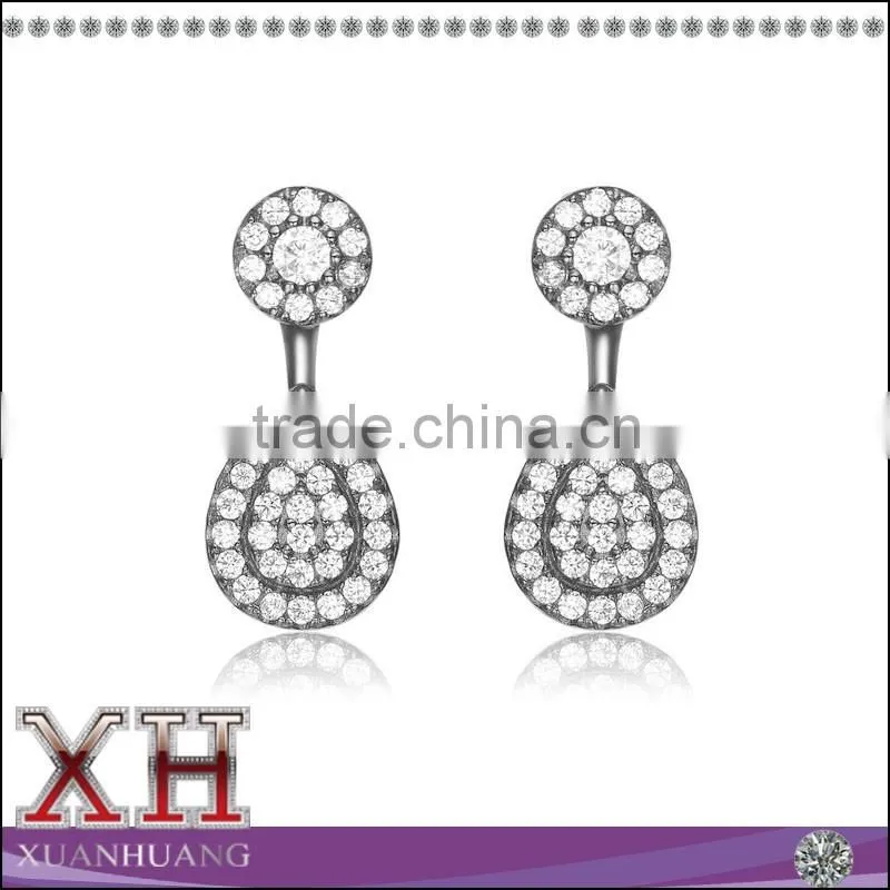 Sterling Silver Cubic Zirconia Circle and Pear Jacket Ear Earrings