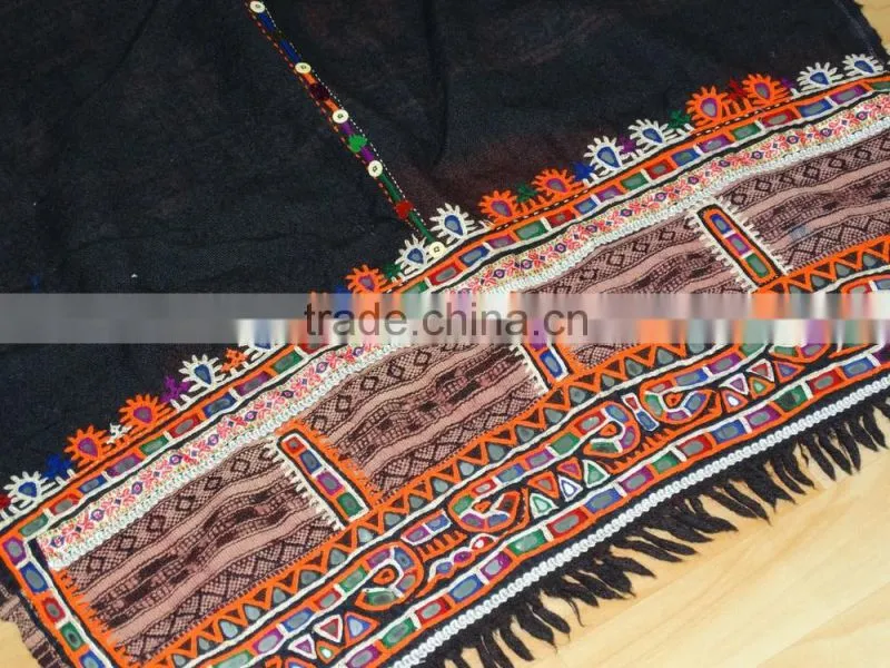 Rabari Throw Vintage Hand Embroidered Rabari Kutch Woollen Throw 106x28 Inch Vintage Kutch Wall Hanging Rabari Shawl