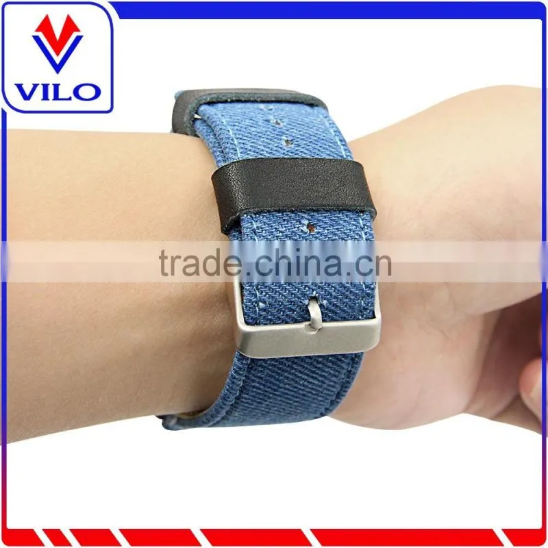Canvas Fabric Genuine Leather Smart Watch Band Replacement Strap With Adapter Metal Clasp for Apple Watch 38mm 42mm