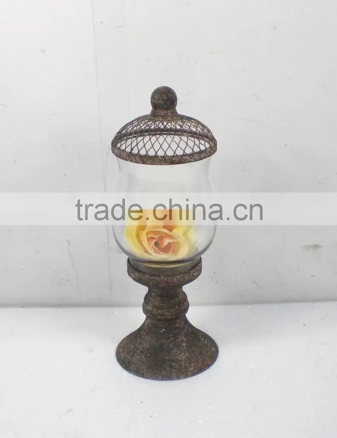 8009382MC- metal candle lantern w/hurricane glass