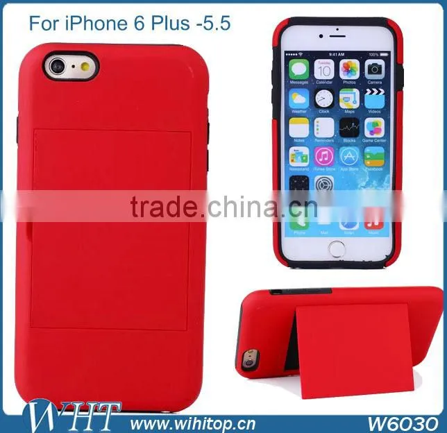RUGGED IMPACT HYBRID BUILT-IN CARD SLOT STORAGE (PC+TPU) BACK CASE FOR IPHONE 6 PlUS 5.5" (2014 VERSION)