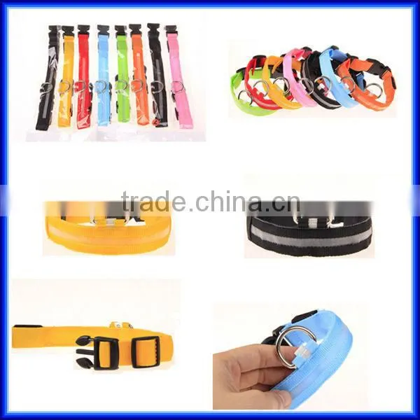 Wholesale Nylon Glowing Various color flahsing light led pet dog collar, electronic waterproof flash light led dog collar