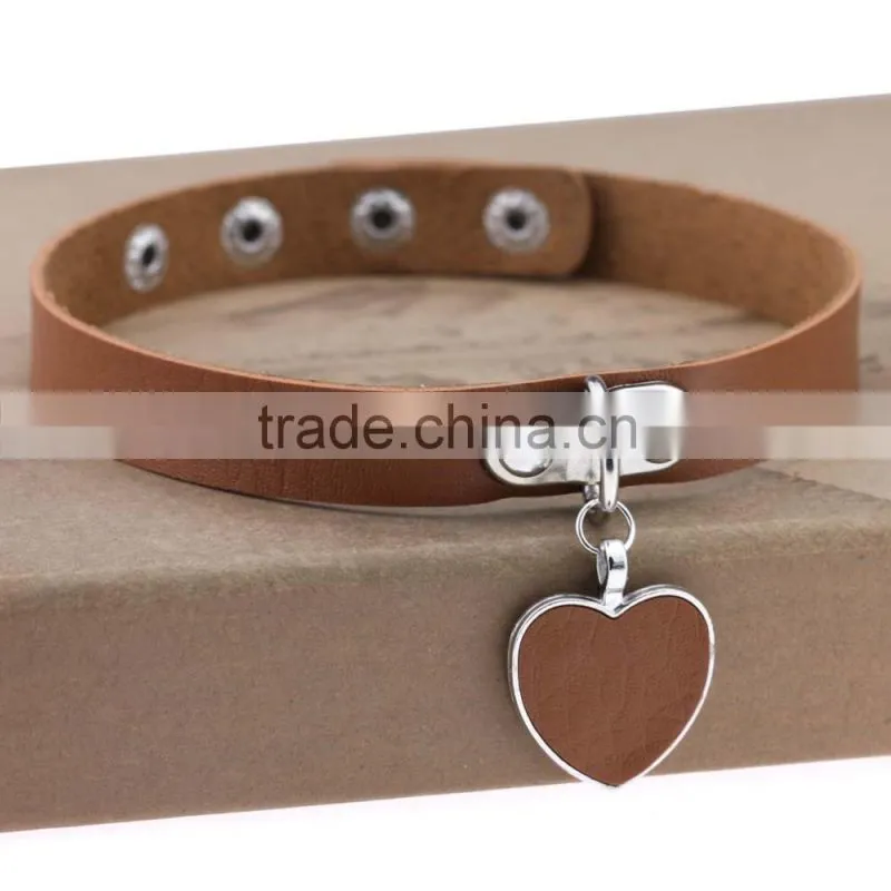 Wink Gal Trendy Chokers Necklaces Rock Style Leather Steam punk Punk Heart Necklace Pendants
