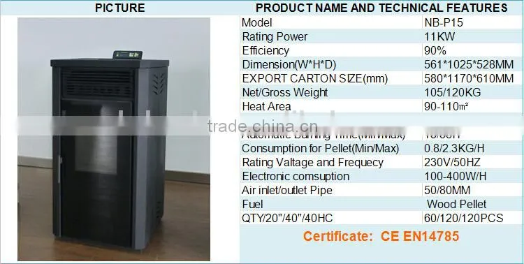 2015 New! pellet stove NB-P15 with black glass