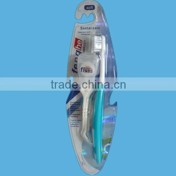 Nylon bristle tooth brush with dental floss and dental floss pick
