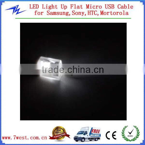 3M LED Light Up Flat Micro USB Data Cable Cord for Smartphone and Tablets