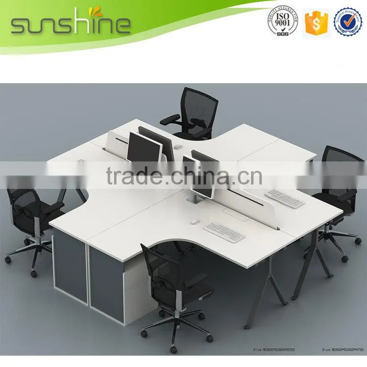 Sunshine 32mm frosted half glass office partition crossing staff workstation for 4 person