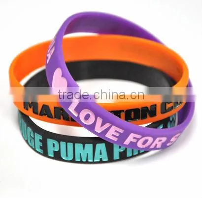 Direct Manufacturer Debossed color filled silicone bracelets