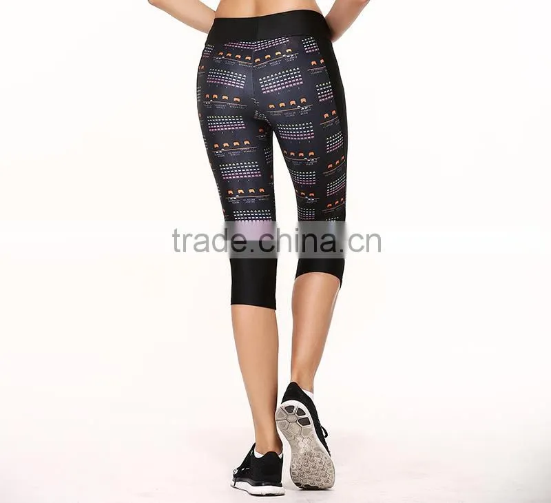 Womens YOGA Running Sports Gym Pants High Waist Printed Cropped Leggings Fitness
