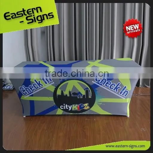 Trade Show Advertising Transfer Printing Polyester Wrinkle And Stain Resistant Table Cloth