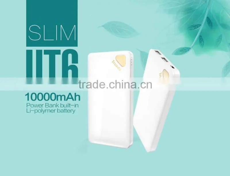10000mAh Dual USB Ports external charger Li-polymer Power bank QC 2.0 with CE GCC ROHS