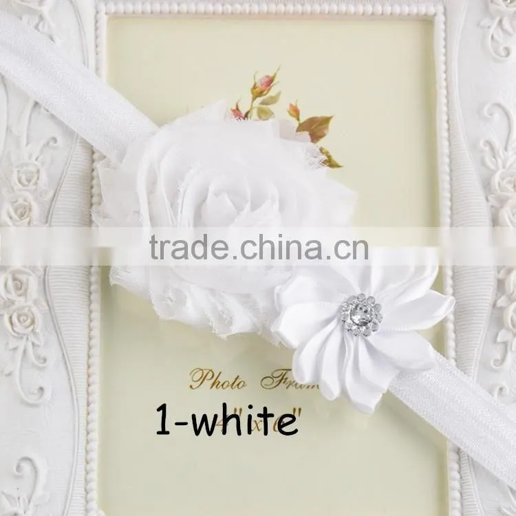 Solid grosgrain ribbon headwear, Kids Girl chiffon Flower Headband Elastic Hair Band hair tie mixed colors