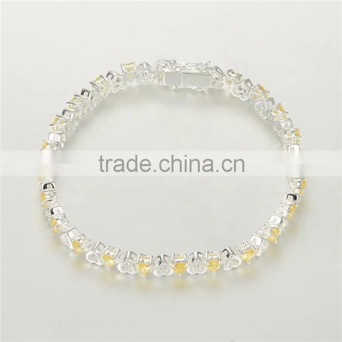 925 Sterling Silver Tennis Bracelet With Middle Size Gold Zircon