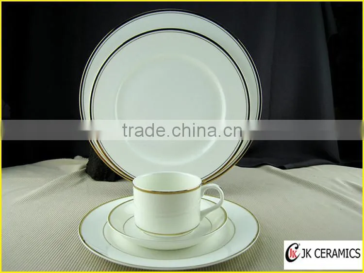 Wholesale Gold Rim Bone China Dinnerware set, White Dinnerware set