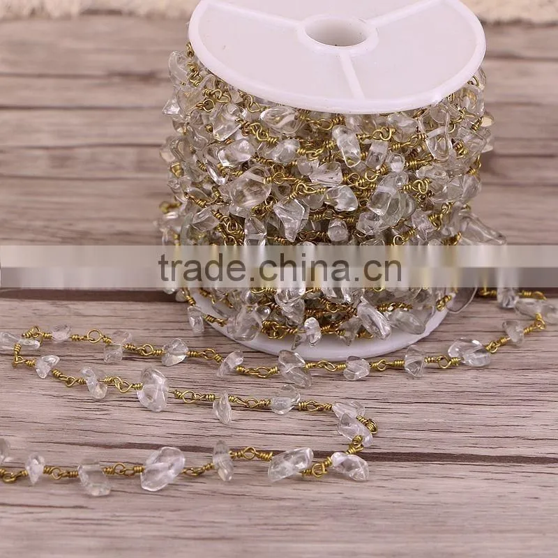 Handmade Natural White Quartz Chips Beaded Chains for Necklace Bracelet Making