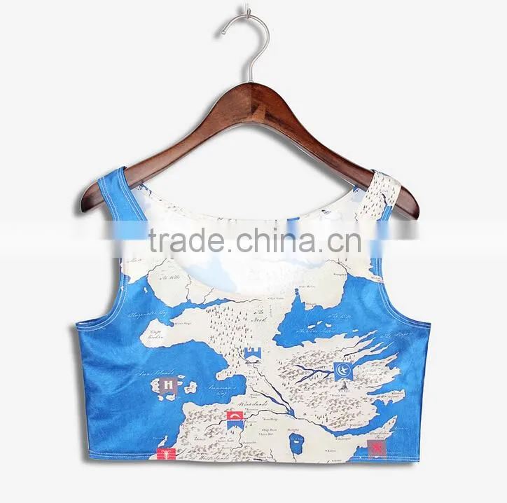 Latest Tops Designs Girls Sublimation Print Maps Tank Tops N7-8
