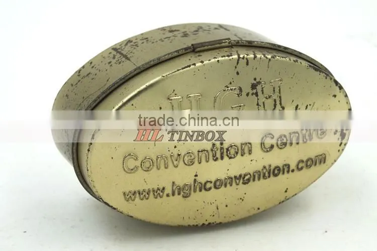 Gold Gift Jewerly Ellipse Shape Tin Box with Hinged Lid