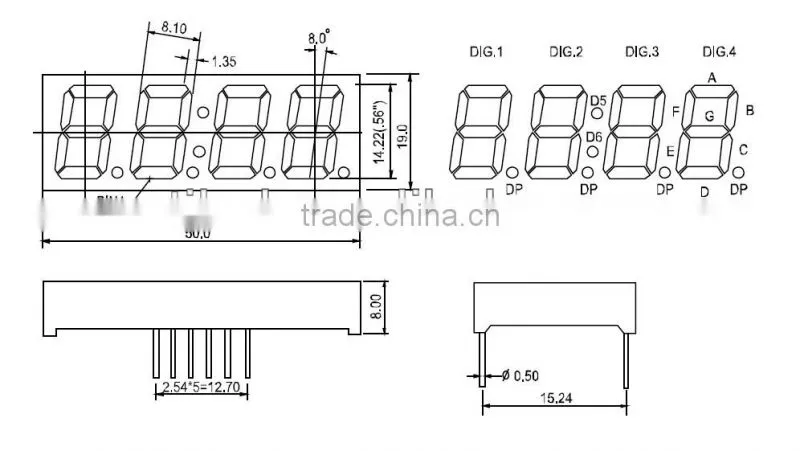 7 segment led digit display 4 digits 0.56" blue color