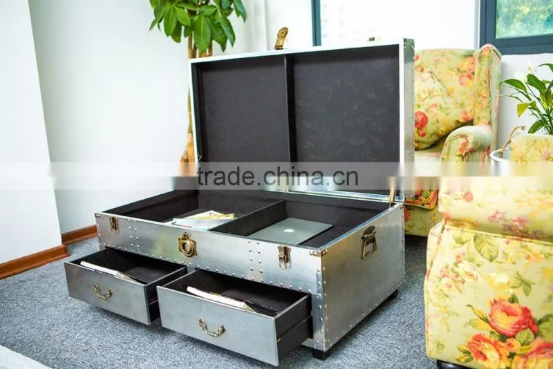 Aviator Coffee Table Riveted Aluminum Metal Modern Design