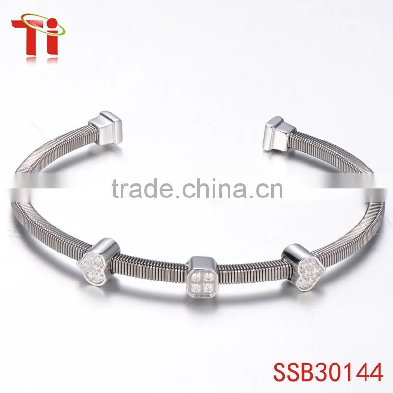 new products 2016 heart 316l stainless steel bracelet girls inlay zircon crystal beads bangle fashion custume jewelry for women