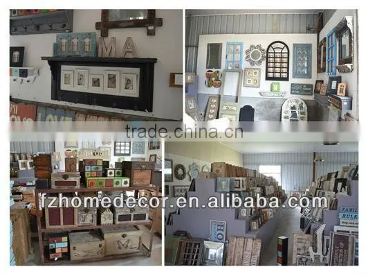 Shabby chic wooden wall shelf multifunction with frames and hooks
