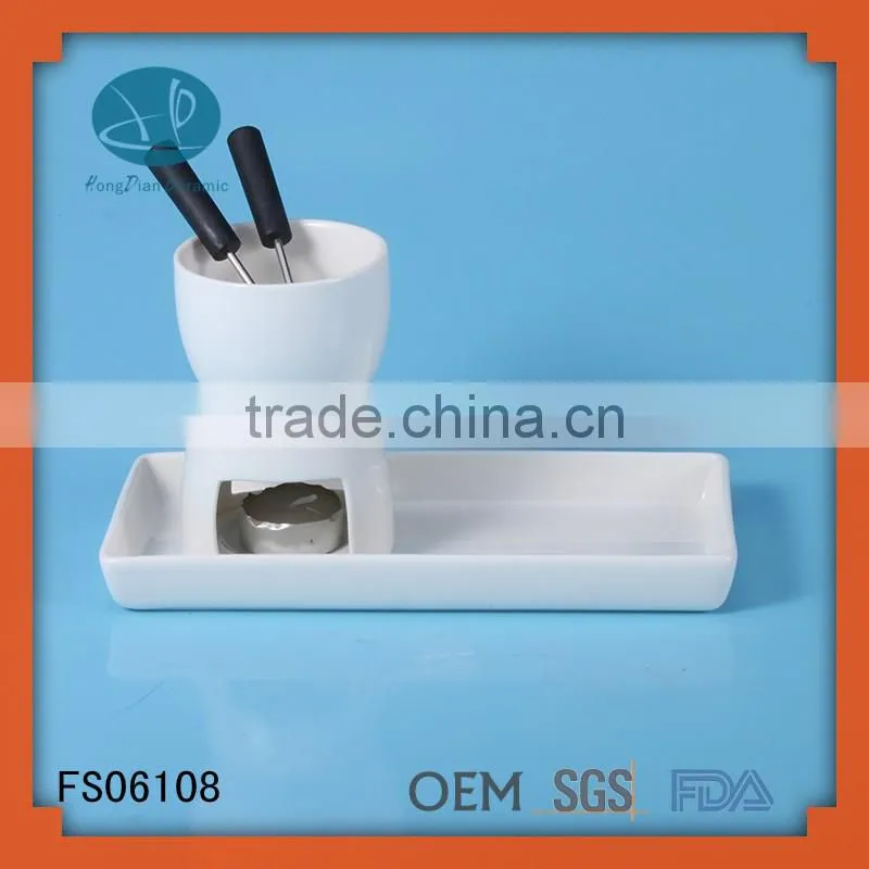 White Ceramic Chocolate Fondue With Logo and Cheese Tools Type cheese grater,ceramic fondue