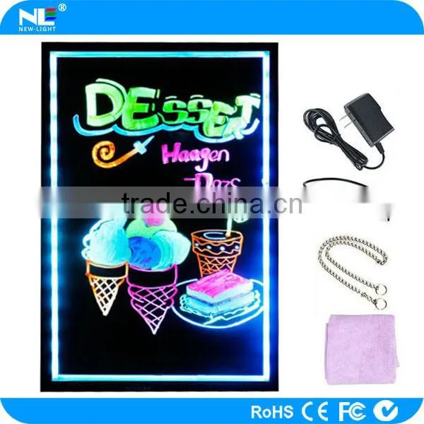 Tempered glass LED writing board Illuminated LED message board Semi-outdoor LED advertising board
