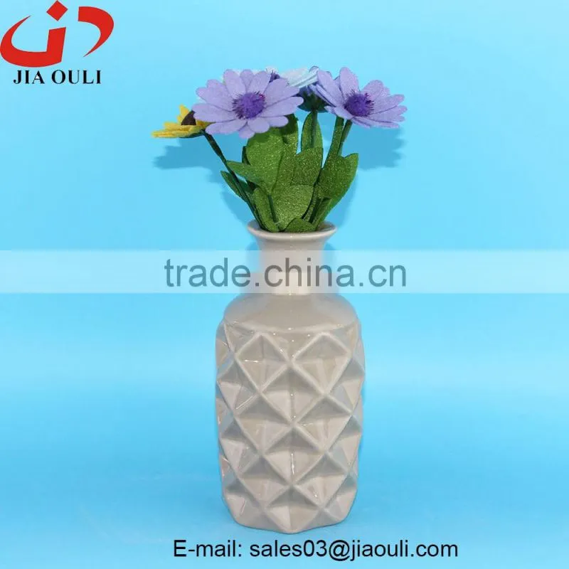Matte grey Ceramic Vase with Embossed Wave Design