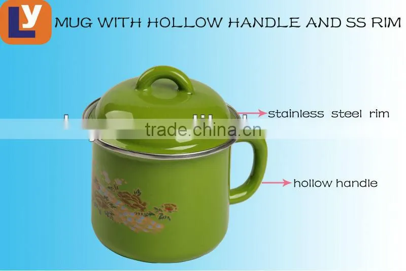 12CM dark color enamel mug with hollow handle