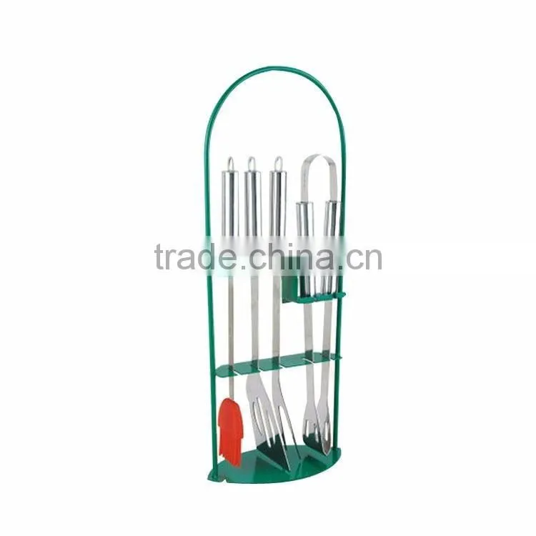 4pcs stainless steel bbq tools set with rest rack