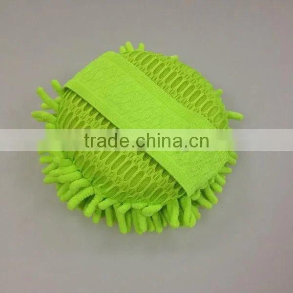 round shape microfiber chenille auto clean sponge with handle band