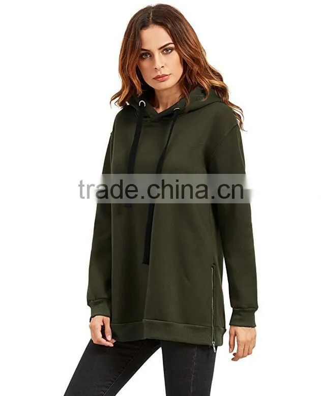 Female Hoodies High Quality Blank Wholesale Loose Fit Pullovers Sweater Side Zipper Spring Custom Longline Hoodies