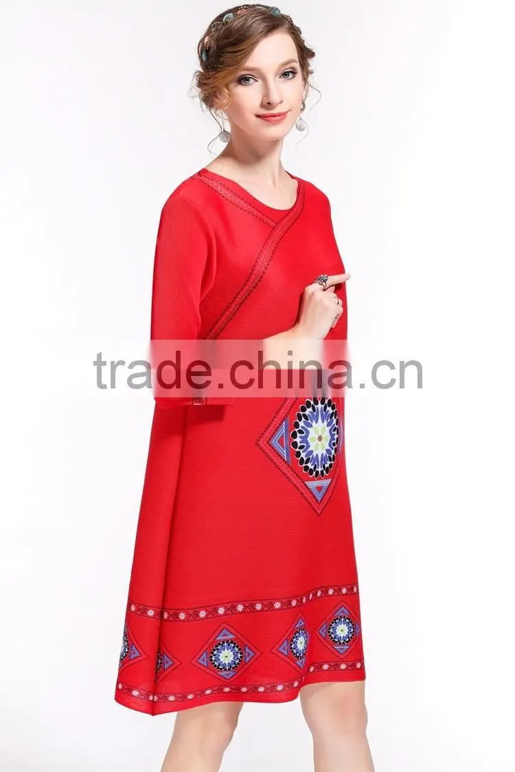 Half sleeve women faddish loose printed crumple dress