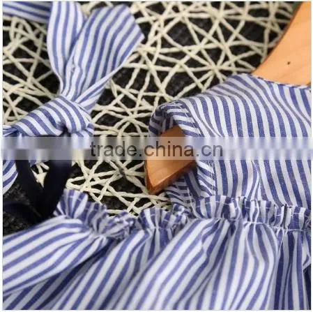 2017 wholesale lovely sweet liitle girl boutique clothing stripe off shoulder new design children summer dress