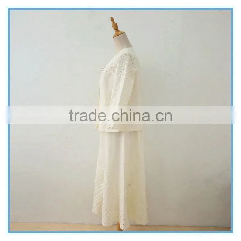 Ladies Formal Mesh Suits Embroidery White Elegant Blouse And Skirt Sets