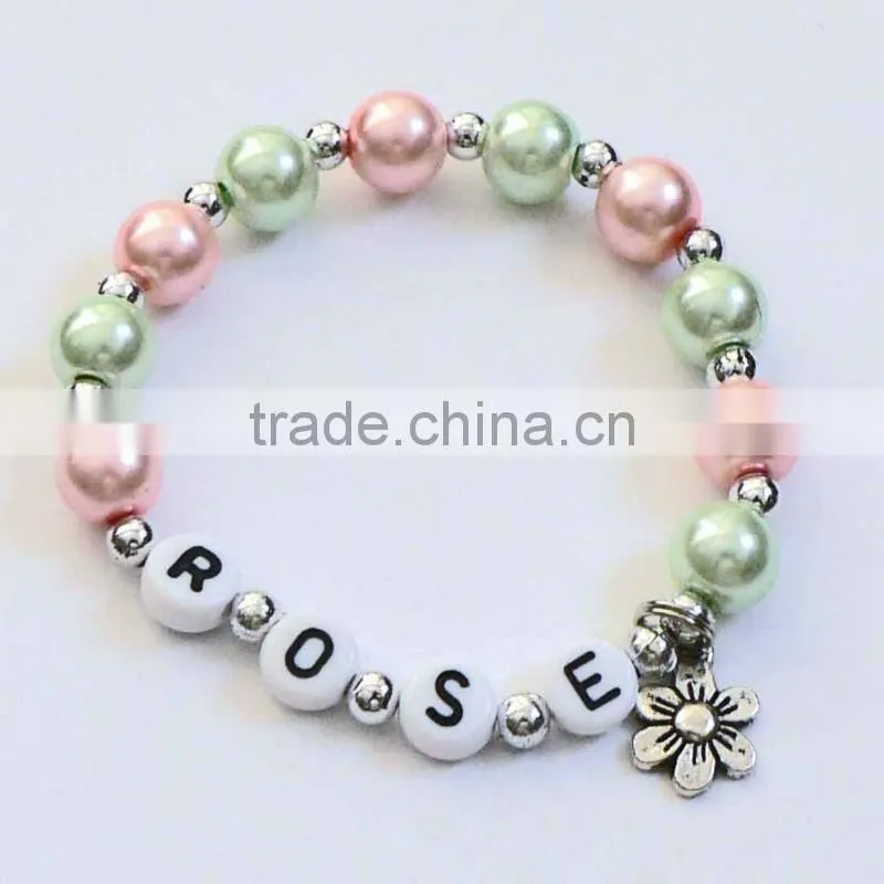 fashion pearl bead bracelet for baby, little girl holiday jewelry, ladybug charm bead bracelet for children