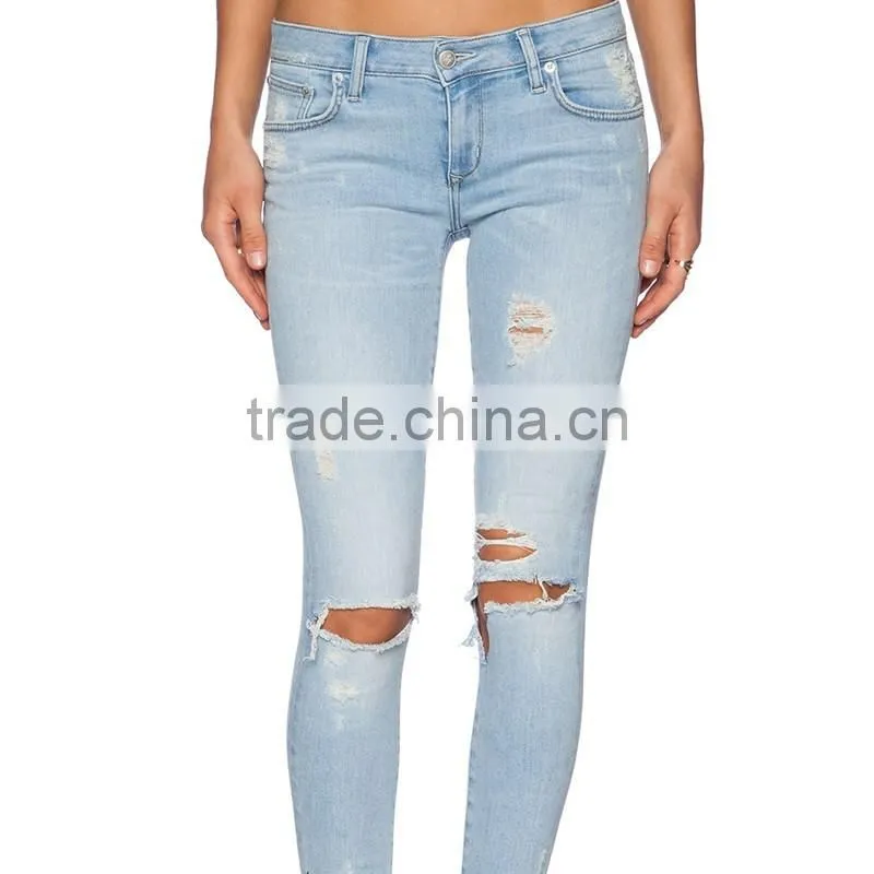 guangzhou New Fashion Girls distressed jeans pencil pants/trousers
