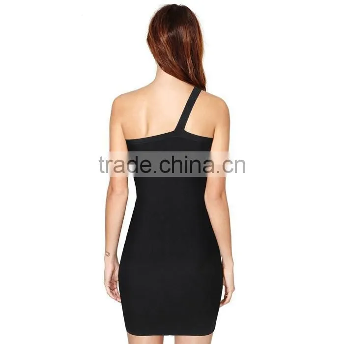 New Designer One Piece Sexy Flash Stripes Black One-shoulder Party Dress