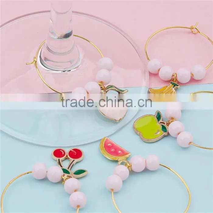 Glass Hoop Earrings Gold Plated At Random Enamel Fruit Wine Glass Wedding Charms