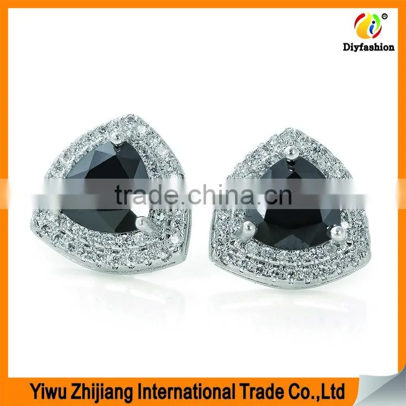 Bilateral set auger black zircon platinum plated alloy stud earrings