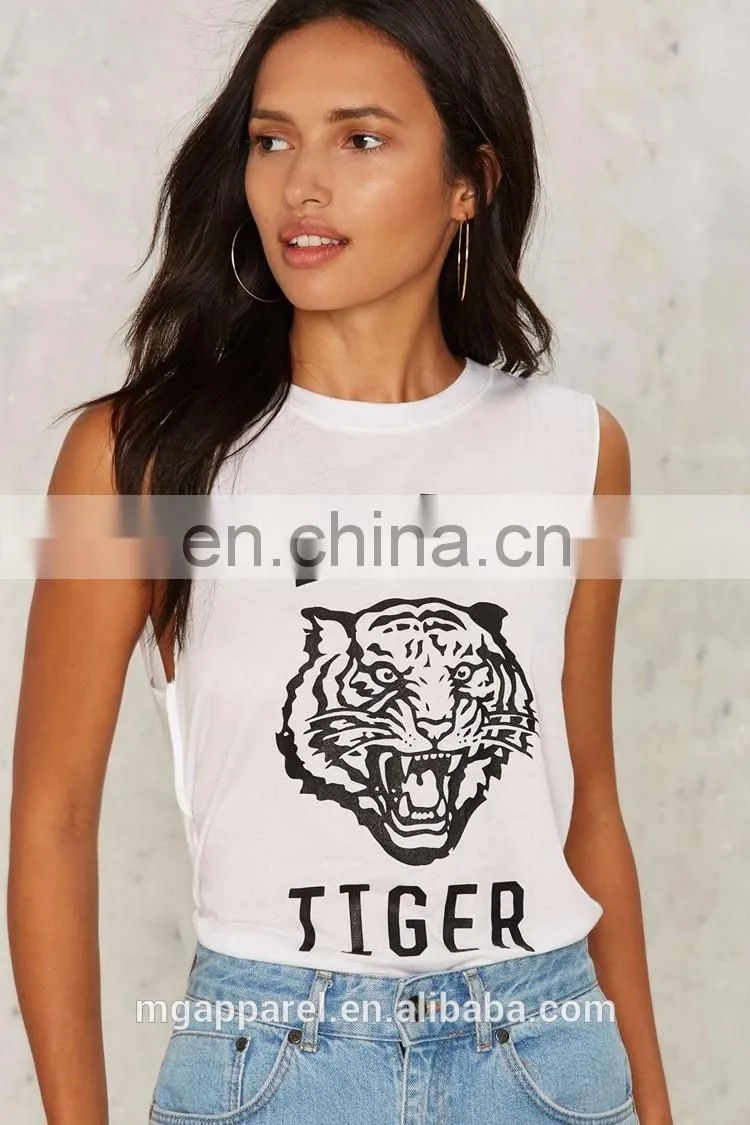 China custom tiger print design ladies white print t-shirt