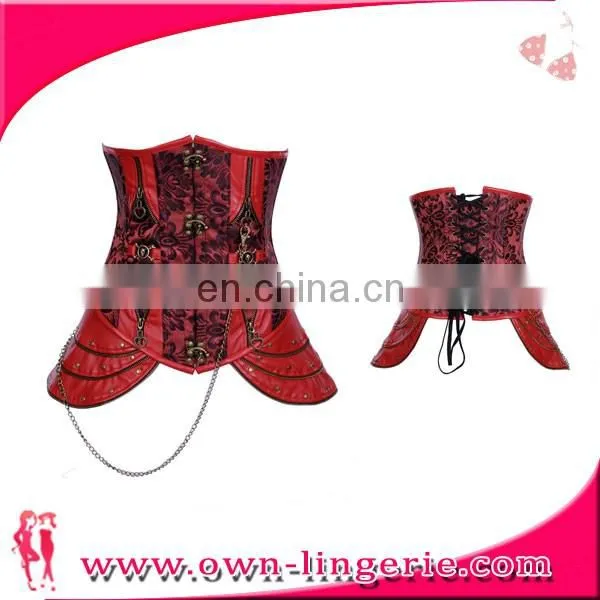 Women's leather Steampunk Gothic Steel Boned Corset with zipper