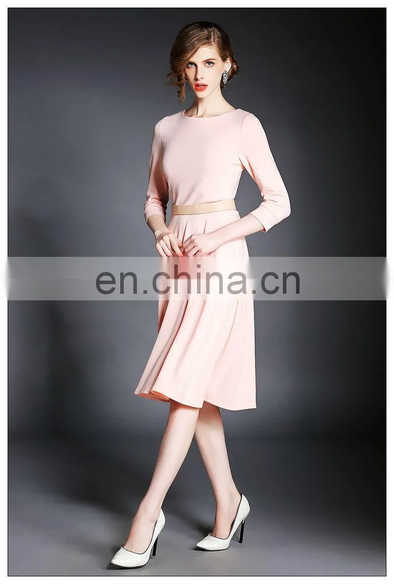 Ladies high quality three quarter sleeve solid knit dress, swing dress wholesale