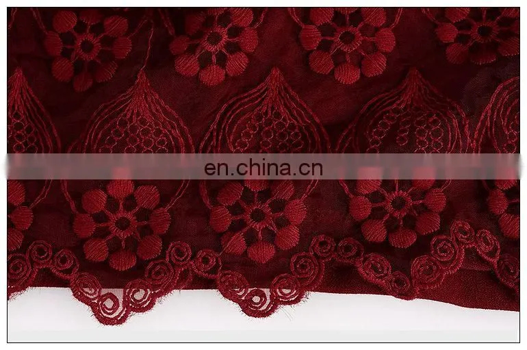 High quality ladies Maroon dress with lace trim, long sleeve fashion Autumn dress