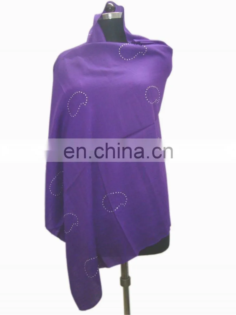 Silk Pashmina Wool shawls with crystal in latest design.