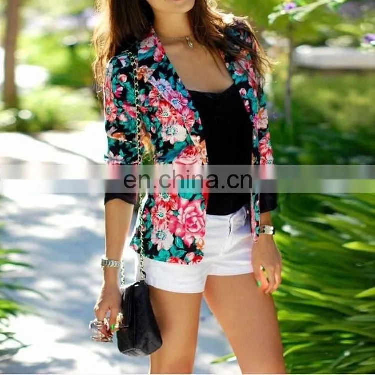 2017 Hot Sale Pink Rose Print Floral Women Winter Jacket with Long Sleeve